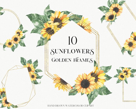 Watercolor Sunflower Golden Frame Wedding Frame For Etsy