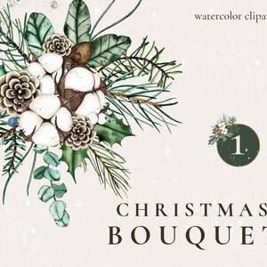 Buquê de aquarela clipart, buquê floral de casamento de Natal, buquê de aquarela de inverno, clipart de arranjo de flores de Natal PNG