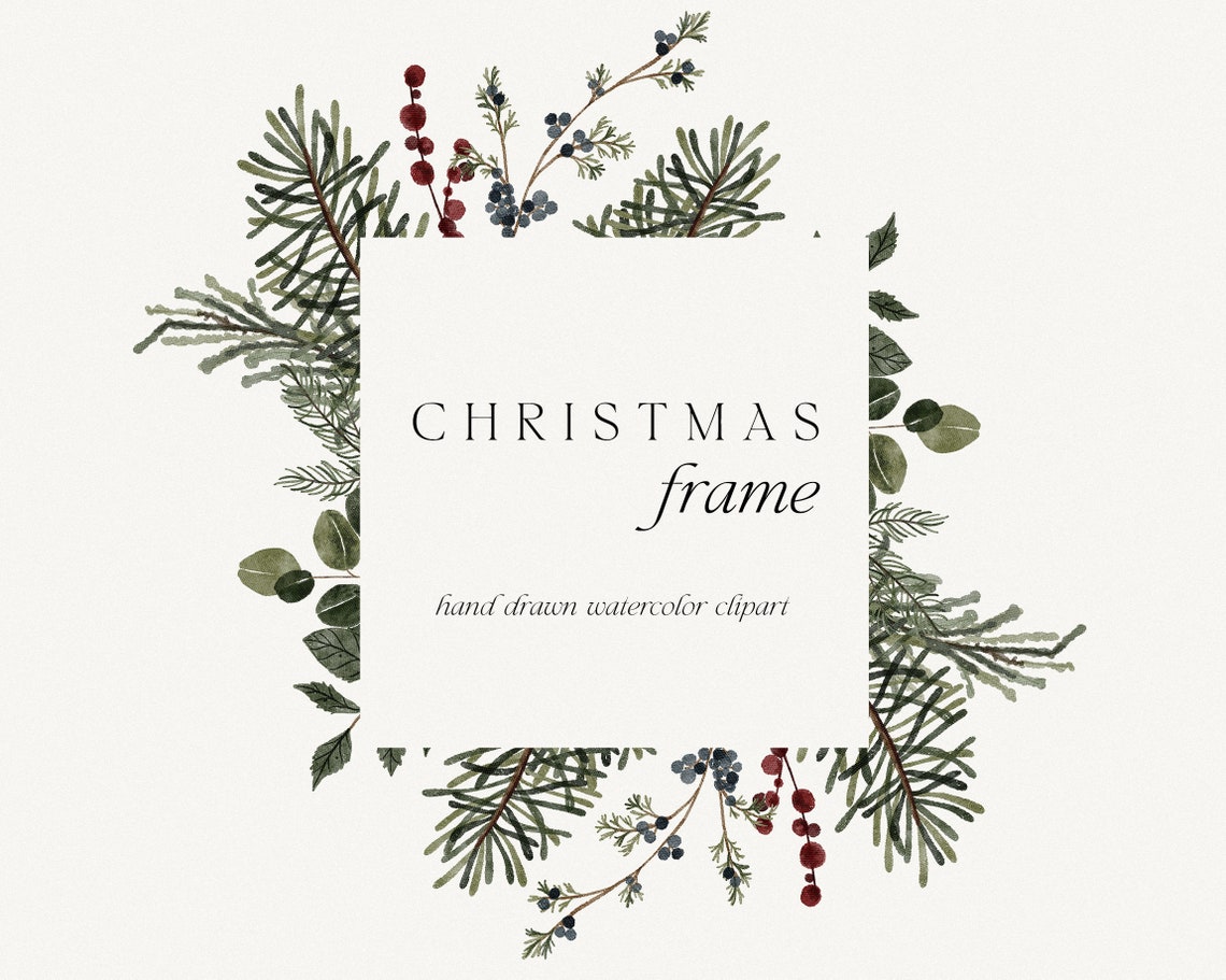 Winter Delicate Watercolor Frame Clipart Christmas Holiday - Etsy
