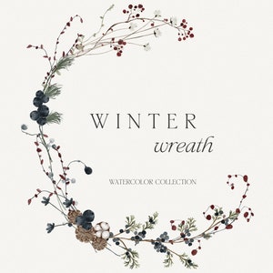 Clipart de couronne de Noël à l’aquarelle, Clipart de couronne florale d’hiver, Couronne de verdure de fleur d’hiver berry, Cadre botanique de Noël PNG