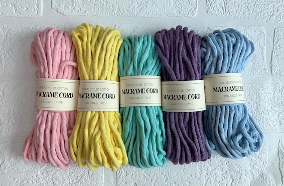 macrame cord - 3-4 mm single twist - 100% Cotton - 10m x 5 - Patel Rainbow  colour pack - made in the UK