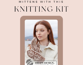Knitted mittens kit - make your own lovely snowflake mittens with this diy knit kit using Drops Nepal wool - Alpaca and wool mittens