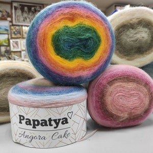 Papatya Angora Wool Yarn Cake, 200 gr, 1100m, Self Striping DK Yarn Cake, Multi Colored Crochet Knitting Yarn Cake, Various colours