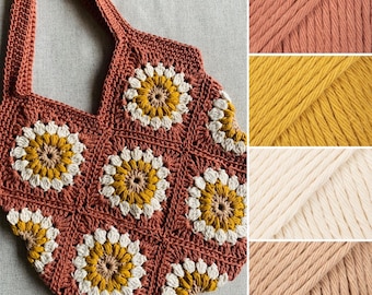 DIY Sunflower Crochet Bag Kit, Cotton Yarn with Hook and Needle (Complete Set)