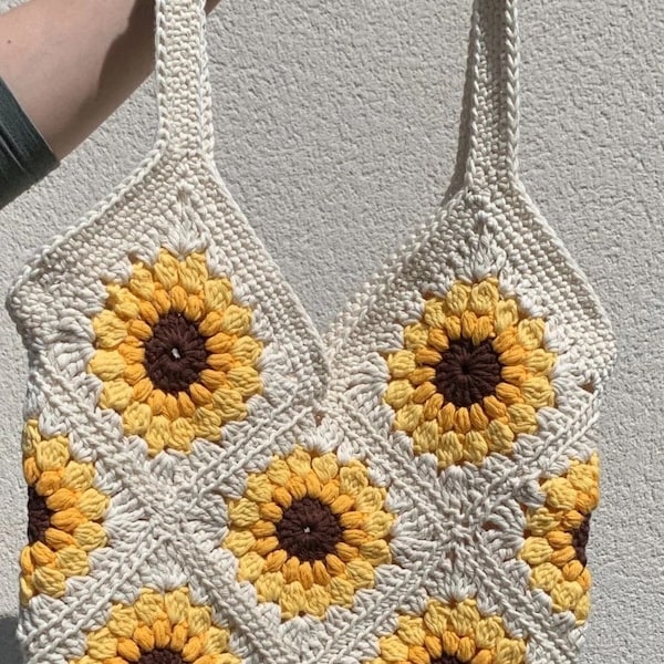 Crochet bag kit - Cream - make your own lovely sunflower bag with this diy crochet kit.