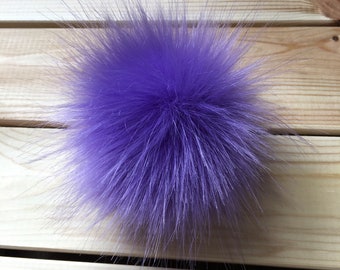 Faux fur Pom Pom, Dark Lavender  Pom Pom, fake fur Pom Pom, knitted hat Pom Pom, crochet