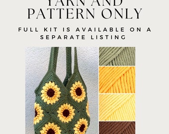 Crochet bag kit - (yarn and pattern only)  make your own lovely sunflower bag with this diy crochet kit - Green