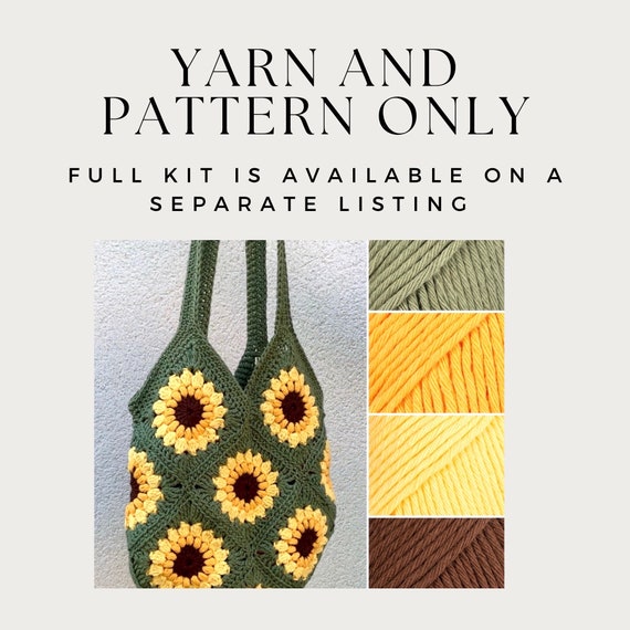 Crochet bag kit - (yarn and pattern only)  make your own lovely sunflower bag with this diy crochet kit - Green