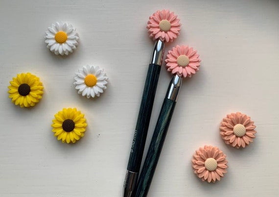 Pair of Knitting Needle Stoppers Flowers Daisy Sunflower 
