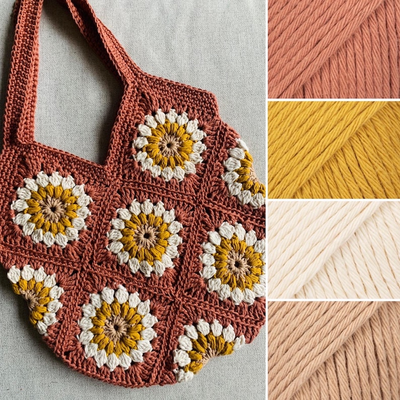 Full crochet kit - Make your own lovely sunflower bag with this diy crochet kit. (Includes hook and sewing needle) autumn