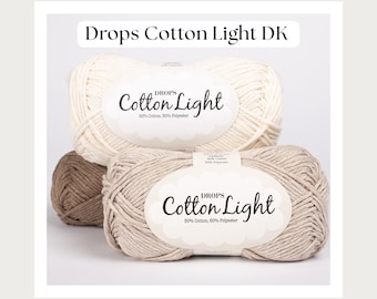 Drops Cotton Light yarn - 50/50% cotton/polyester DK yarn. A cool cotton yarn for summer. 50g