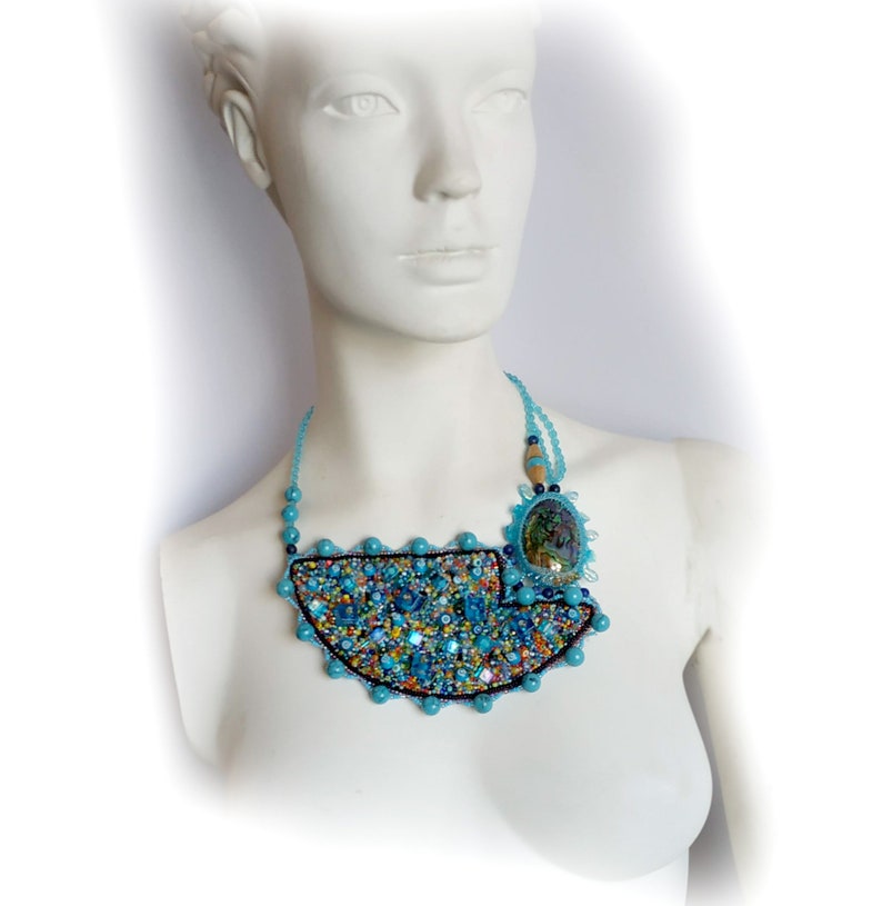 Statement Necklace \u0421olorful Blue Jewelry Embroidery Beads Summer Interesting Design Romantic African multicolour Ethnic Jewelry Gift Woman
