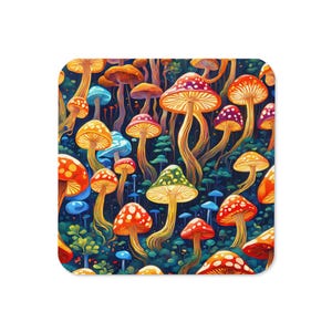 Psychedelischer Pilz-Untersetzer aus Kork-Rückseite