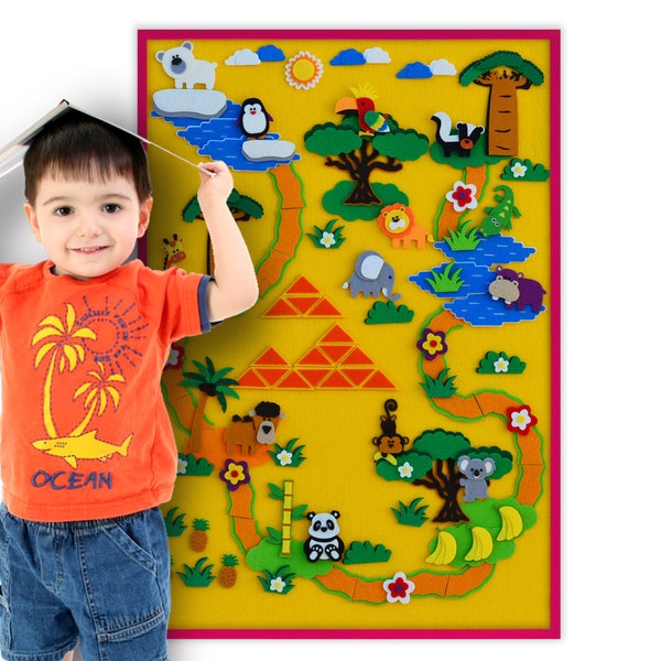 Felt sensory board, tactile toys on Velcro:Safari mini set. 125 elements,+ book,+rug.Developing toys,game,up toddlers to 6-8 age