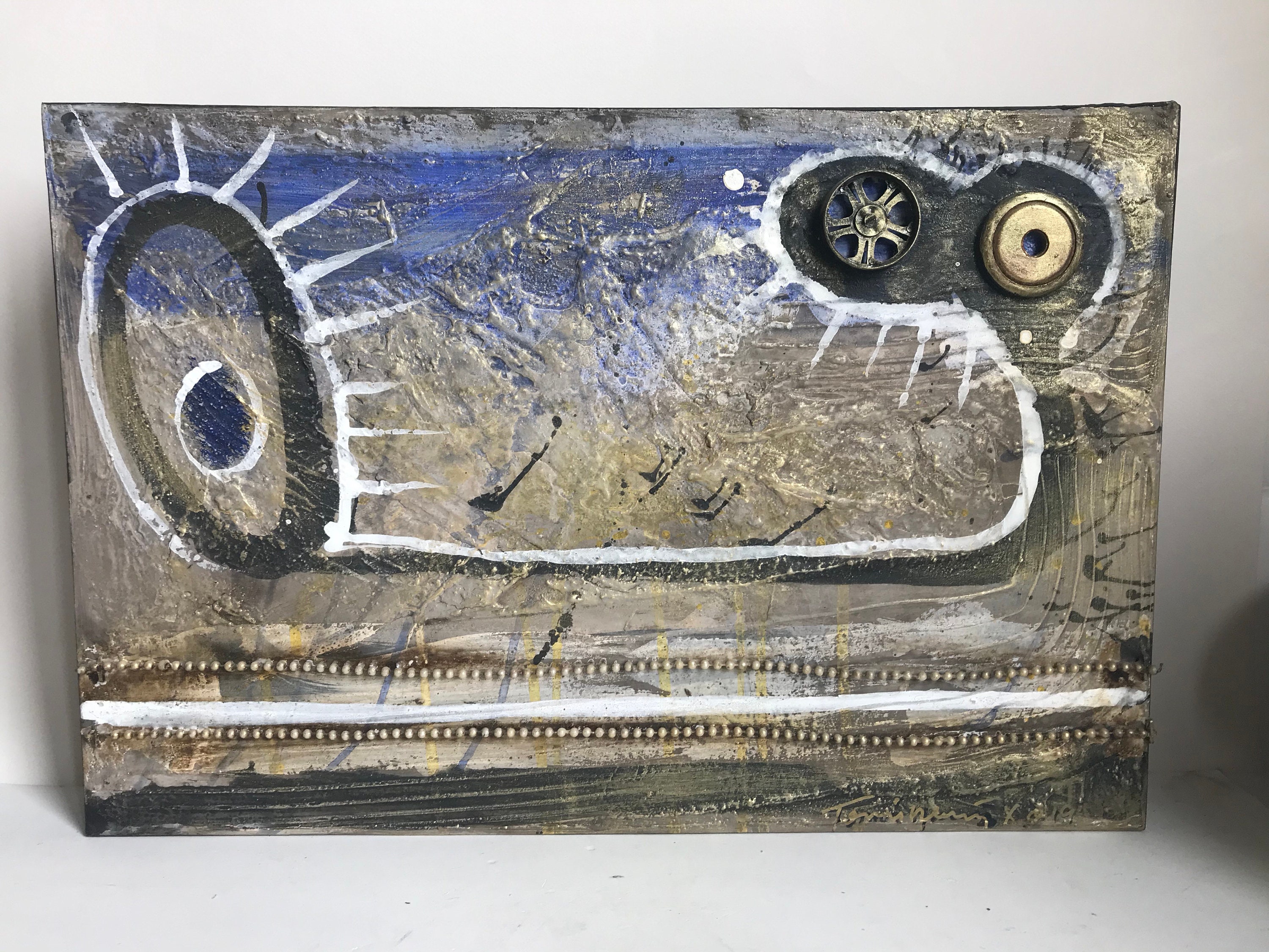 Technique Mixte sur Carton Peinture et Collage de Tomas Nunez Artiste Sculpteur Cubain