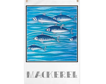 Mackerel Tea Towel | 100% Cotton, Blue Fish Kitchen Decor