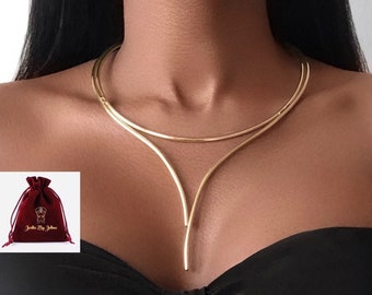 NECKLACE Minimalist Gold plated wire cuff necklace 2 colours gold or silver