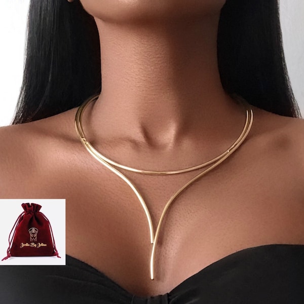 NECKLACE Minimalist Gold plated wire cuff necklace 2 colours gold or silver