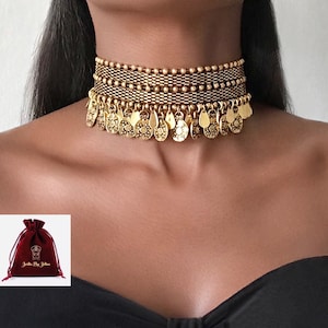 CHOKER Necklace tribal coins gold
