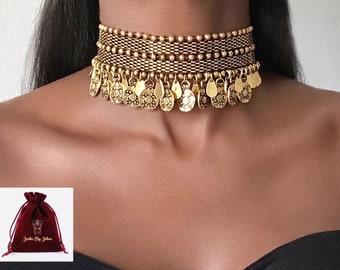 CHOKER Necklace tribal coins gold or silver