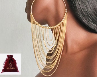 Orecchini Pendenti A Catena Lunga Con Nappa E Frange – Colore Oro, Stile Boho - 4