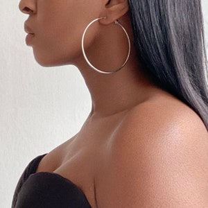 CLIP ON EARRINGS thin oversized hoops large silver