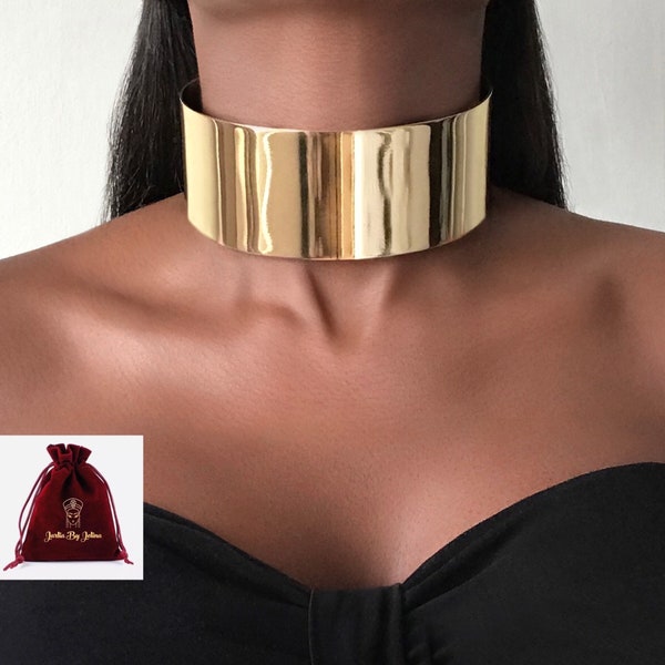 CHOKER Necklace large or small round smooth surface African cuff collar gold or silver