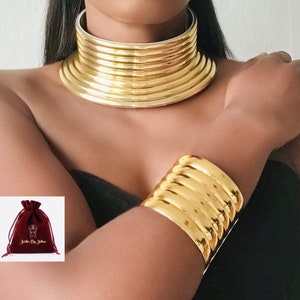 CONJUNTO DE JOYERÍA Collar ajustable imitación cuero estilo Afro punk Ndebele con una pulsera