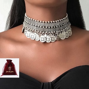 CHOKER Necklace tribal coins silver