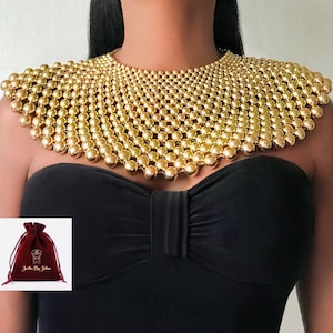 BEADED NECKLACE Gold big African statement