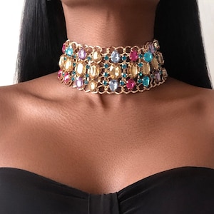 CHOKER Rhinestones Crystal Necklace - Multicoloured