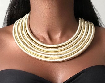 NECKLACE cuff multilayer rope gold or silver