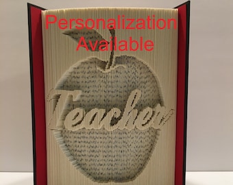 Folded Book Art Pattern, Teacher, Apple, Teacher gift, teacher appreciation
