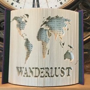 Modèle de pliage de livre - Carte du monde, Wanderlust, Modèle d'art de livre pliant, Modèle de coupe et de pliage, Instructions de bricolage incluses, Décoration d'intérieur,