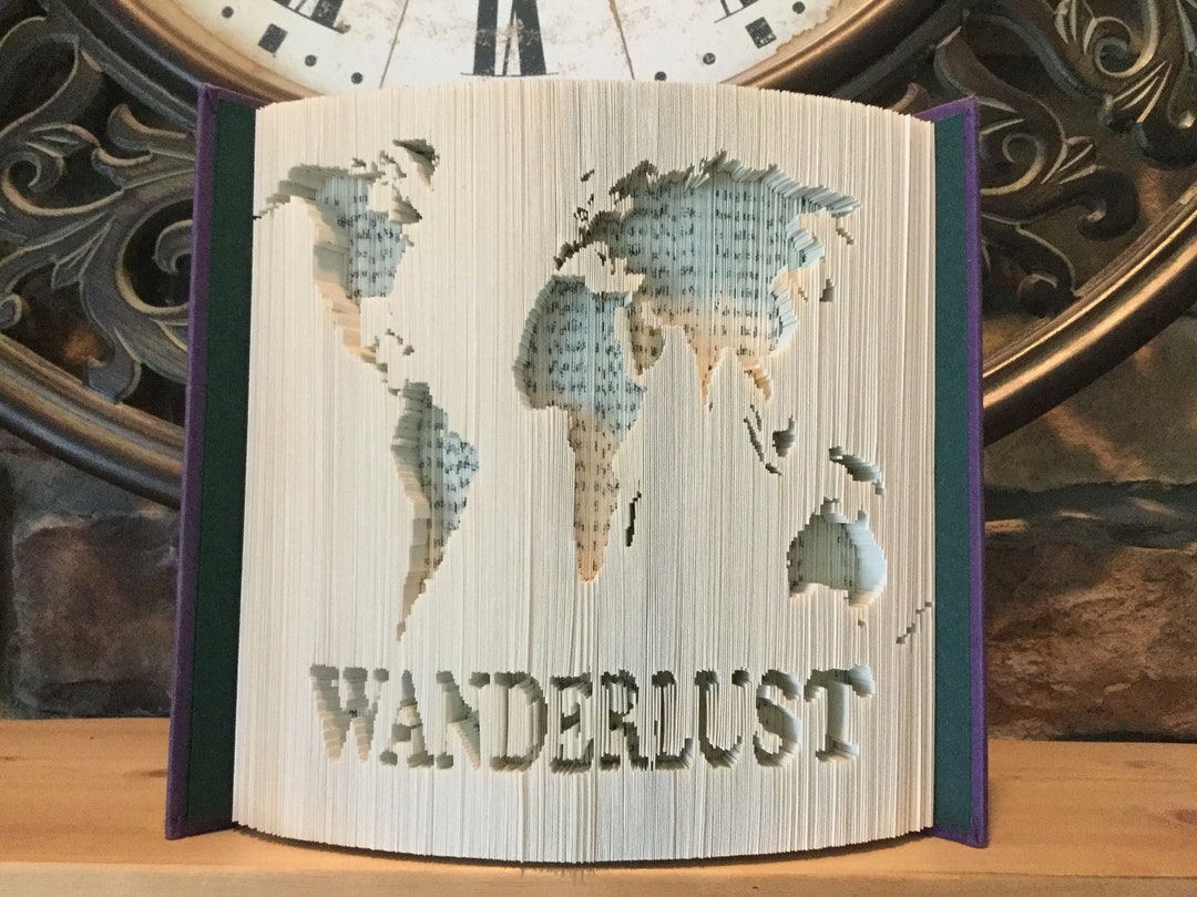 Book Folding Pattern - World Map, Wanderlust, Folding Book Art Pattern ...