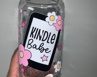 Kindle Babe Flowers Glass Cup 16oz (455ml) Libbey Glass Can