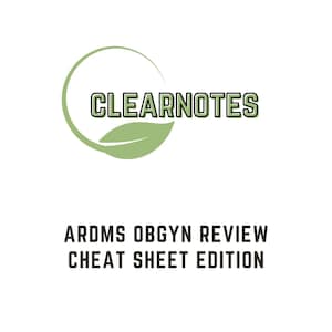 May include: A green leaf logo with the text "CLEARNOTES" in a circle. The text below the logo reads "ARDMS OBGYN REVIEW CHEAT SHEET EDITION". The text at the bottom of the image reads "https://www.etsy.com/shop/ClearNotes".