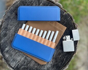 Porte-cigarette en cuir bleu, étui à cigarettes, étui à cigarettes en cuir, embout buccal, boîte à cigarettes en cuir, porte-cigarette, étui à tabac