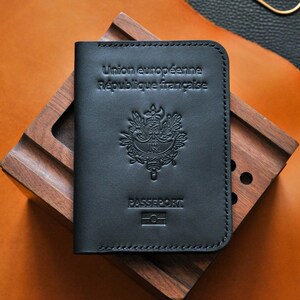 Portadocumentos de cuero francés, billetera francesa para pasaporte, monedero de viaje, funda de pasaporte de cuero personalizada, regalo para franceses
