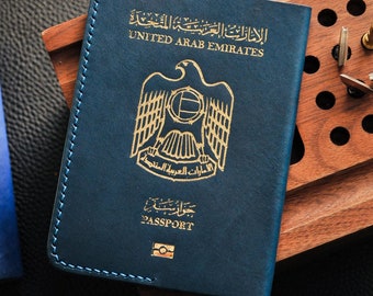 Funda de cuero para pasaporte de los Emiratos Árabes Unidos, pasaporte de los Emiratos Árabes Unidos, pasaporte árabe, funda para pasaporte, funda personalizada para pasaporte, funda para pasaporte