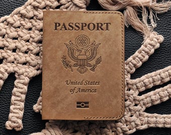 Leather Holder for American passport, USA passport, gift for traveller, Passport Cover, Personalized Passport Cover, passport Case