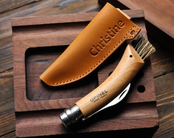 Personalisierte Lederscheide Pilzmesser Opinel Nr. 8, Pilzsammler Geschenk, Opinel Messerscheide, Pilzsammeln, Gürtelscheide Opinel
