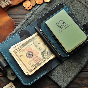EDC ウォレット (ブルー)、EDC ポケット オーガナイザー、レザー ケース、EDC ポーチ、レザー カード ホルダー、レザー シース、ノートブック Rite in the Rain ホルダー