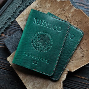 Lederhalter für mexikanischen Pass, Mexiko-Pass, Geschenk für Reisende, Passhülle, personalisierte Passhülle, Passhülle