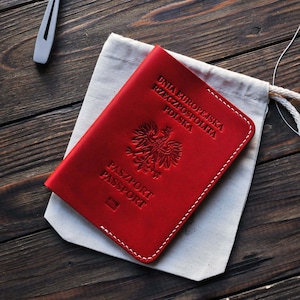 Poolse paspoorthoes, leren paspoorthoes, rode leren paspoorthouder, cadeau voor Polen
