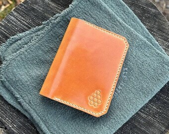 Combined Light brown Shell Cordovan leather minimalist wallet, premium bifold for men, gift for boss, gift for father, luxury present