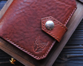 OWL leather wallet, owl gift, handmade  wallet with owl design