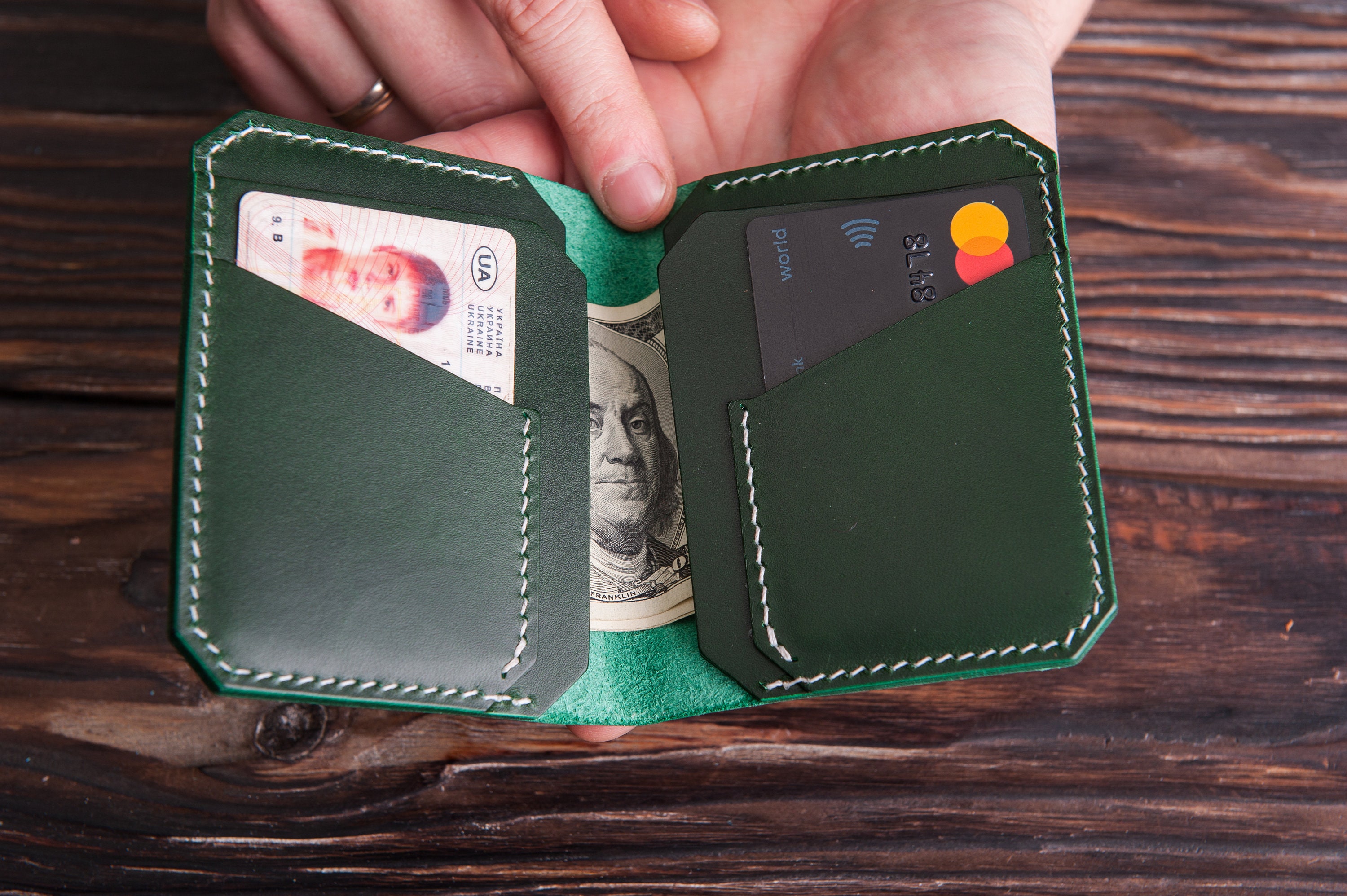 Green Leather Men's Bifold Wallet Gift for Him Gift for Etsy