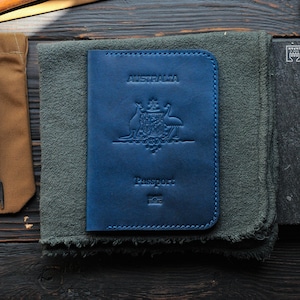 Portadocumentos de cuero australiano, billetera para pasaporte, bolso de viaje, funda de pasaporte de cuero personalizada, regalo para australiano