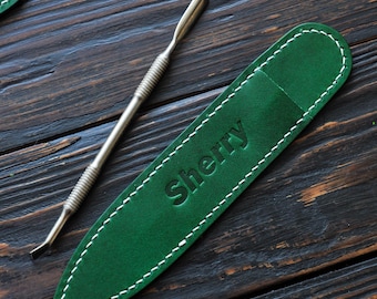 Estojo personalizado para empurrador de cutículas, suporte de couro para empurrador de cutículas, estojo de couro para empurrador de cutículas, estojo de couro para utensílios de manicure